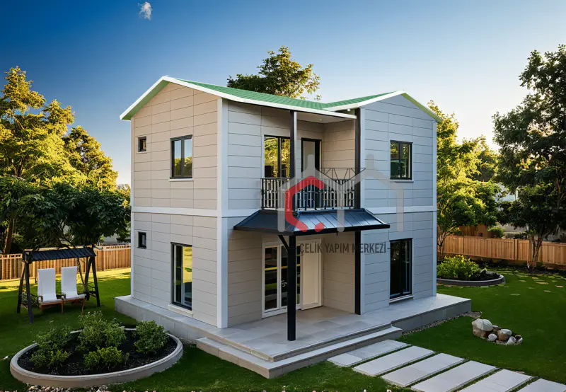 100 m² çift katlı prefabrik ev dış cephe görünümü