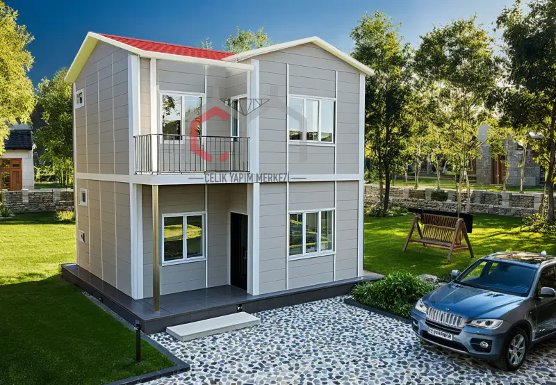 82 m² çift katlı prefabrik ev dış cephe görünümü
