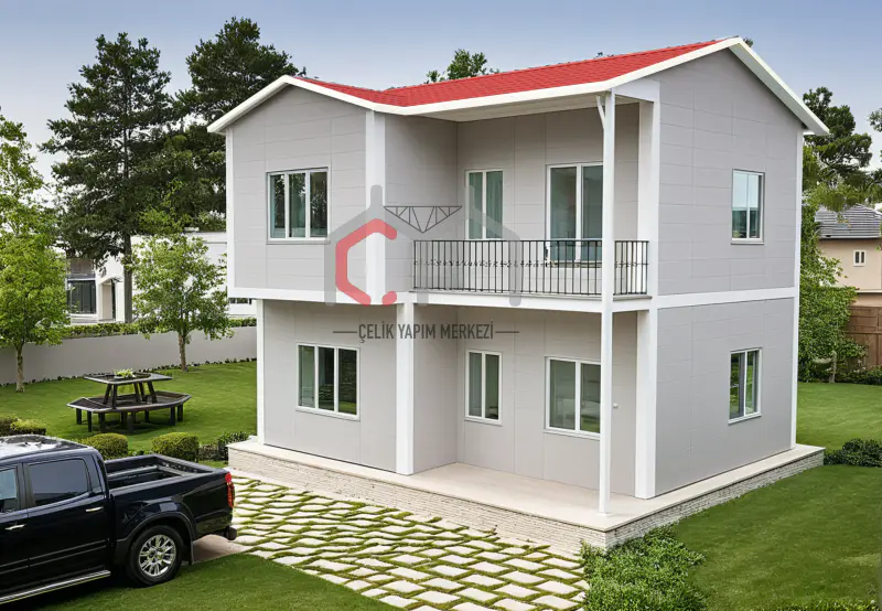 105 m² çift katlı prefabrik ev dış cephe görünümü