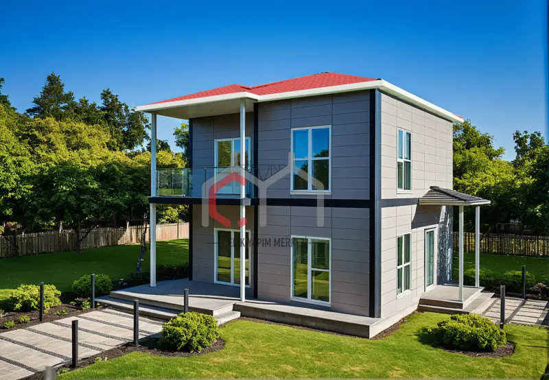 118 m² çift katlı prefabrik ev dış cephe görünümü