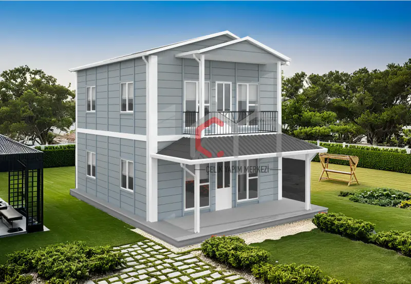 120 m² çift katlı prefabrik ev dış cephe görünümü