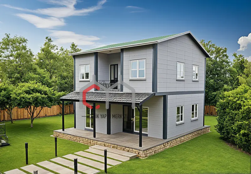 131 m² çift katlı prefabrik ev dış cephe görünümü