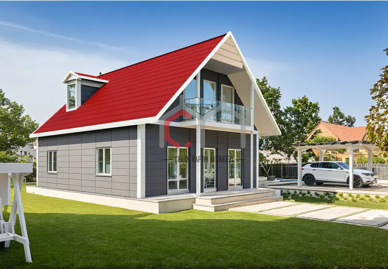 134 m² çift katlı prefabrik ev dış cephe görünümü