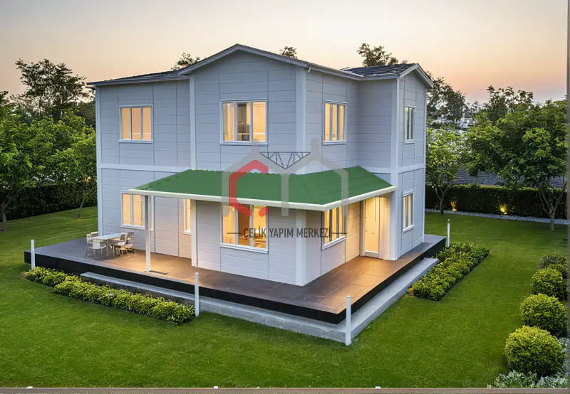 142 m² çift katlı prefabrik ev dış cephe görünümü