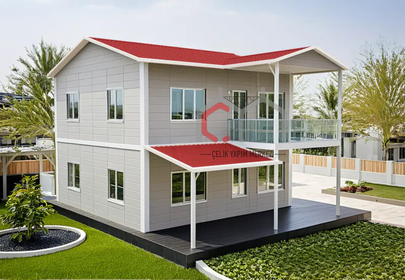 149 m² çift katlı prefabrik ev dış cephe görünümü