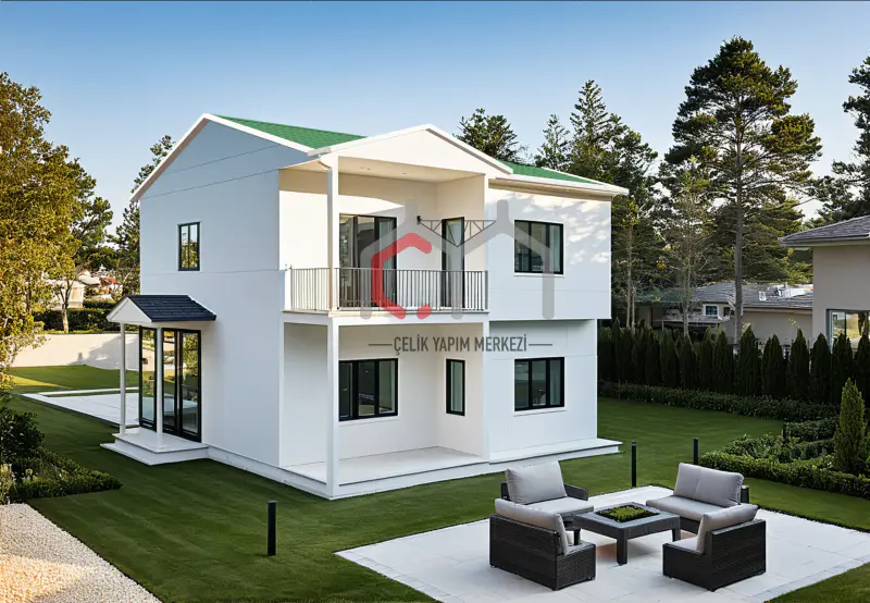 150 m² çift katlı prefabrik ev dış cephe görünümü