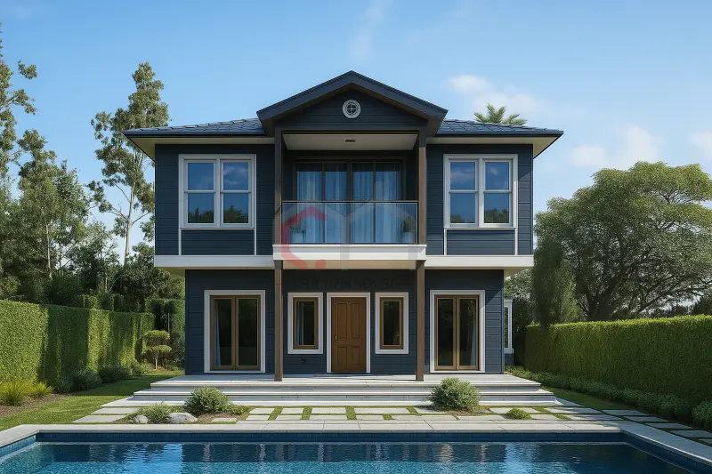 166 m² çift katlı prefabrik villa dış cephe görünümü